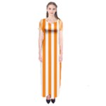 Vertical Stripes - White and Orange Short Sleeve Maxi Dress