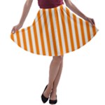 Vertical Stripes - White and Orange A-line Skater Skirt