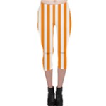 Vertical Stripes - White and Orange Capri Leggings