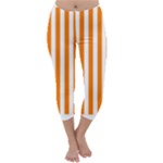 Vertical Stripes - White and Orange Capri Winter Leggings