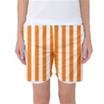 Vertical Stripes - White and Orange Women s Basketball Shorts