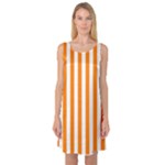 Vertical Stripes - White and Orange Sleeveless Satin Nightdress