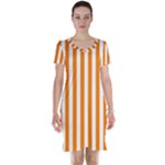 Vertical Stripes - White and Orange Short Sleeve Nightdress