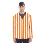 Vertical Stripes - White and Orange Hooded Wind Breaker (Men)