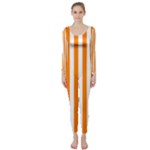 Vertical Stripes - White and Orange Long Sleeve Catsuit