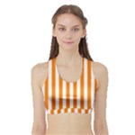 Vertical Stripes - White and Orange Women s Sports Bra with Border