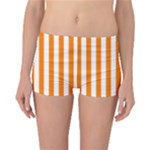 Vertical Stripes - White and Orange Reversible Boyleg Bikini Bottoms