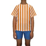 Vertical Stripes - White and Orange Kid s Short Sleeve Swimwear