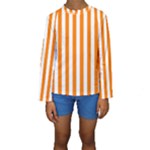 Vertical Stripes - White and Orange Kid s Long Sleeve Swimwear