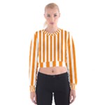Vertical Stripes - White and Orange Women s Cropped Sweatshirt