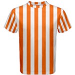 Vertical Stripes - White and Safety Orange Men s Cotton Tee
