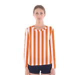 Vertical Stripes - White and Safety Orange Women s Long Sleeve T-shirt