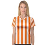 Vertical Stripes - White and Safety Orange Women s V-Neck Sport Mesh Tee
