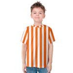 Vertical Stripes - White and Safety Orange Kid s Cotton Tee