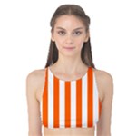 Vertical Stripes - White and Safety Orange Tank Bikini Top