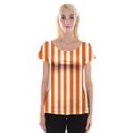 Vertical Stripes - White and Safety Orange Women s Cap Sleeve Top