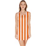 Vertical Stripes - White and Safety Orange Bodycon Dress