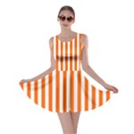Vertical Stripes - White and Safety Orange Skater Dress