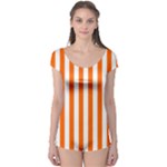 Vertical Stripes - White and Safety Orange Boyleg Leotard (Ladies)