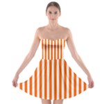 Vertical Stripes - White and Safety Orange Strapless Bra Top Dress