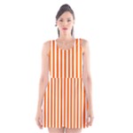 Vertical Stripes - White and Safety Orange Scoop Neck Skater Dress