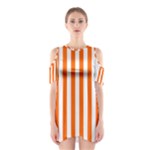 Vertical Stripes - White and Safety Orange Women s Cutout Shoulder Dress