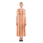 Vertical Stripes - White and Safety Orange Full Print Maxi Dress