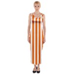 Vertical Stripes - White and Safety Orange Fitted Maxi Dress