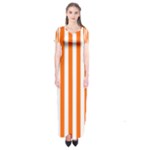 Vertical Stripes - White and Safety Orange Short Sleeve Maxi Dress