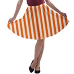 Vertical Stripes - White and Safety Orange A-line Skater Skirt