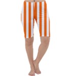 Vertical Stripes - White and Safety Orange Cropped Leggings