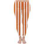 Vertical Stripes - White and Safety Orange Winter Leggings