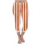 Vertical Stripes - White and Safety Orange Capri Winter Leggings
