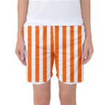 Vertical Stripes - White and Safety Orange Women s Basketball Shorts