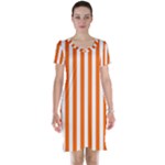 Vertical Stripes - White and Safety Orange Short Sleeve Nightdress
