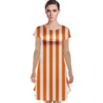 Vertical Stripes - White and Safety Orange Cap Sleeve Nightdress