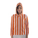 Vertical Stripes - White and Safety Orange Hooded Wind Breaker (Women)