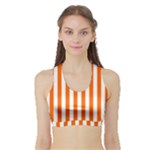 Vertical Stripes - White and Safety Orange Women s Sports Bra with Border