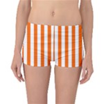 Vertical Stripes - White and Safety Orange Boyleg Bikini Bottoms
