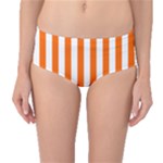 Vertical Stripes - White and Safety Orange Mid-Waist Bikini Bottoms