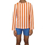 Vertical Stripes - White and Safety Orange Kid s Long Sleeve Swimwear