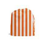 Vertical Stripes - White and Safety Orange Drawstring Pouch (L)