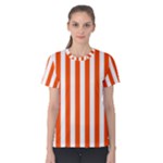 Vertical Stripes - White and Tangelo Orange Women s Cotton Tee