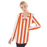 Vertical Stripes - White and Tangelo Orange Women s Tie Up Tee