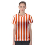 Vertical Stripes - White and Tangelo Orange Women s Sport Mesh Tee