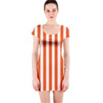 Vertical Stripes - White and Tangelo Orange Short Sleeve Bodycon Dress