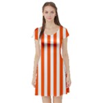 Vertical Stripes - White and Tangelo Orange Short Sleeve Skater Dress