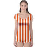 Vertical Stripes - White and Tangelo Orange Boyleg Leotard (Ladies)