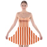 Vertical Stripes - White and Tangelo Orange Strapless Bra Top Dress