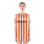 Vertical Stripes - White and Tangelo Orange Women s Cutout Shoulder Dress